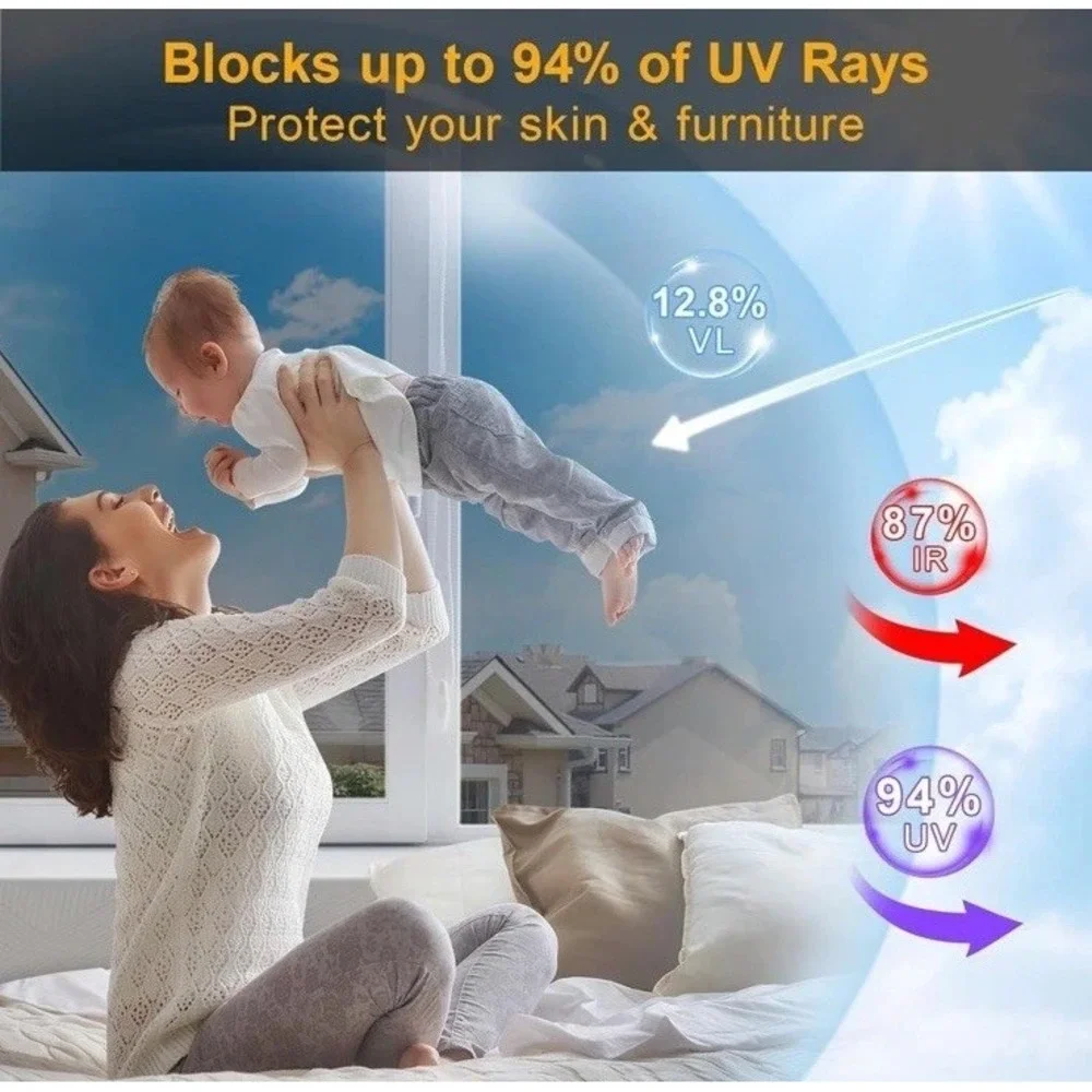 Window Privacy Static Cling Sun Blocking Reflective Silver 29.5x157.4 - 2pk